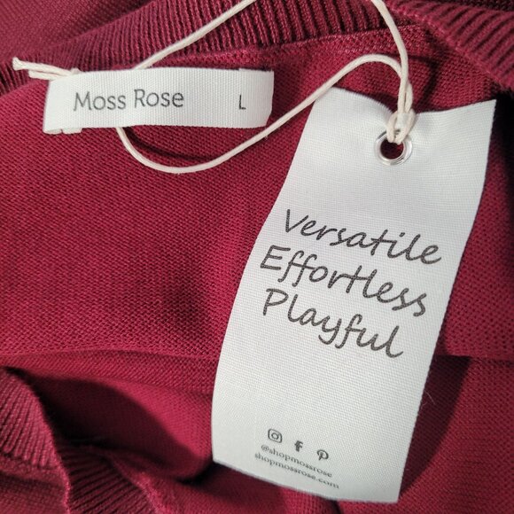Moss Rose Women's Knit Sweater Shoulder Cut Out Red Wine Long Sleeve Size large - Picture 6 of 9